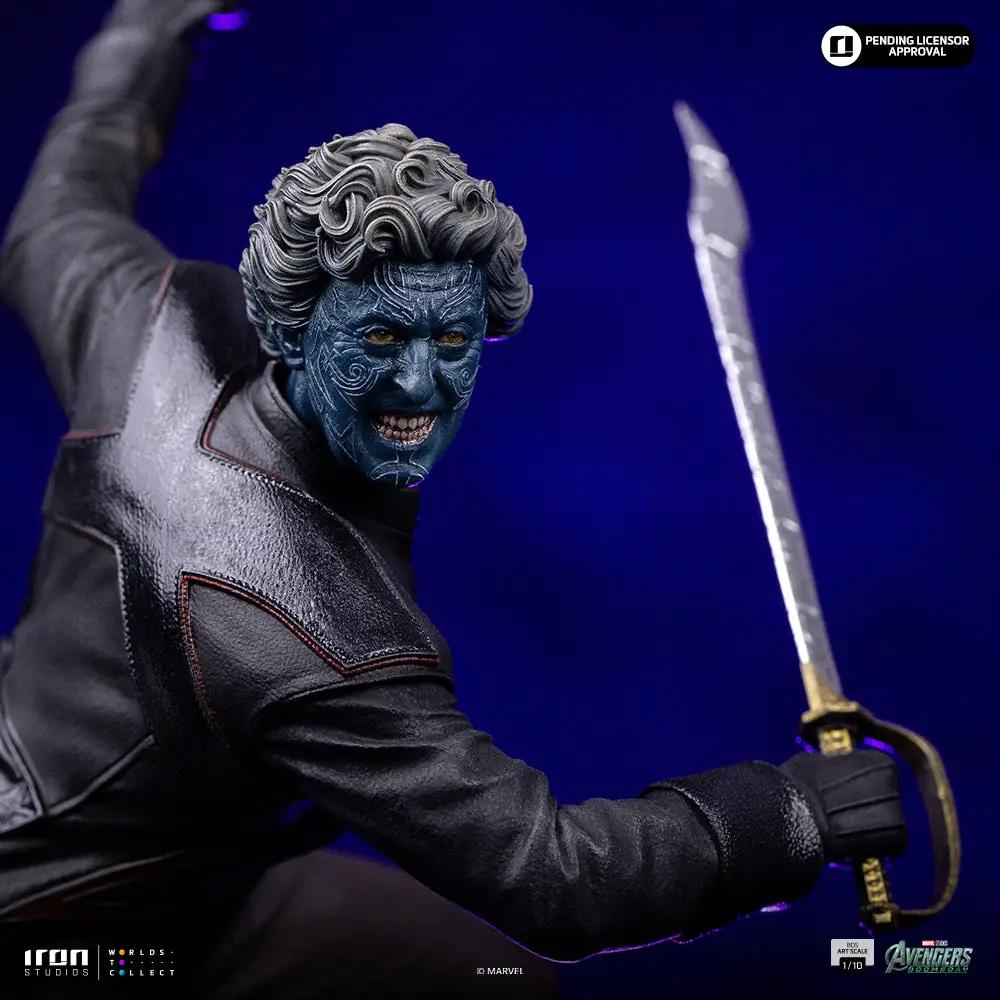 Statue Nightcrawler from Avengers: Doomsday by Iron Studios, 1/10 scale, blue-skinned figure wielding a sword