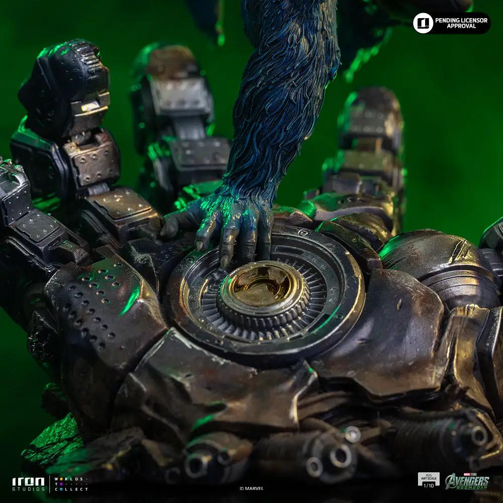 Beast statue from Avengers: Doomsday, 1/10 BDS Art Scale by Iron Studios; blue fur hand on a metallic circular base