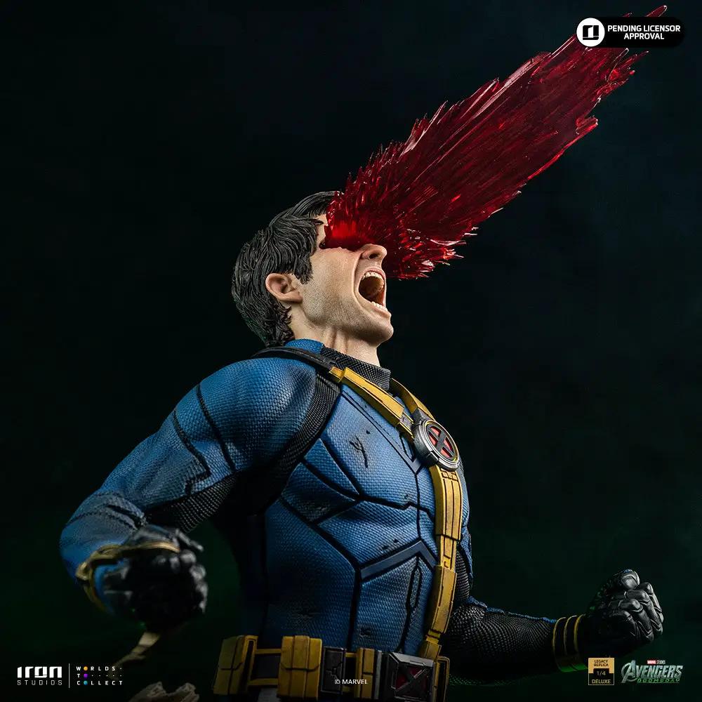 Statue Cyclops Deluxe ver. 1/4-scale; Iron Studios, blue armored suit with yellow belt, red optic blast.