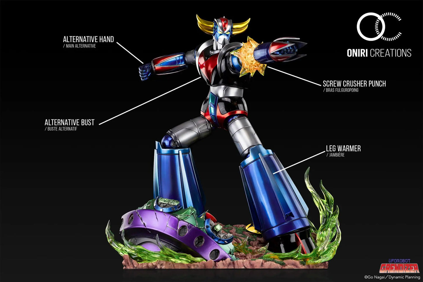 UFO Robot Grendizer estatua premium de ONIRI CREATIONS; figura de acción colorida en azul, rojo y plateado