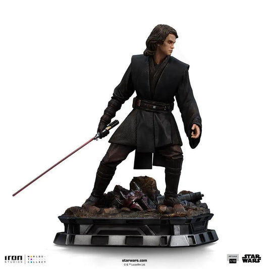 Statue Anakin Skywalker Jedi Knight from Star Wars Ahsoka, Iron Studios 1/10 scale with red lightsaber on rocky base