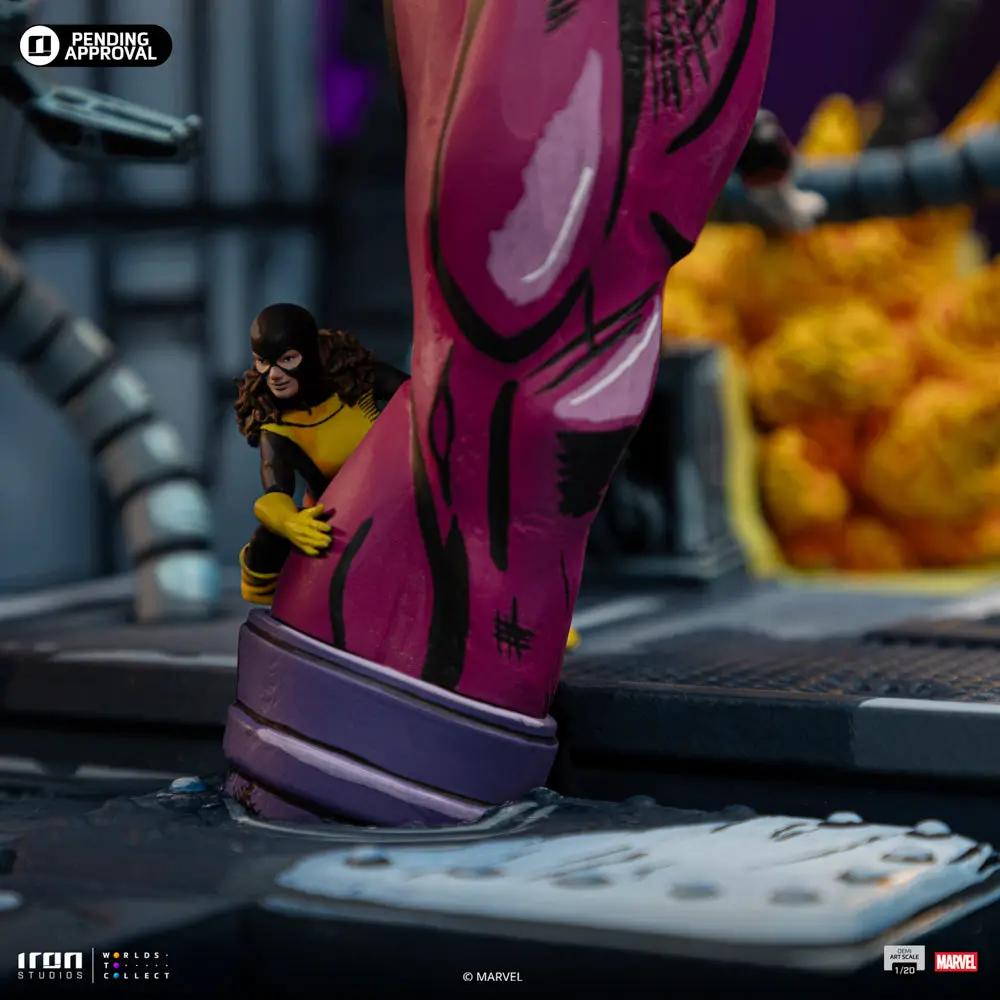Statue X-Men Danger Room B (Comics Version) by Iron Studios; two figures, pink leg with yellow-suited figure, 1/20 scale