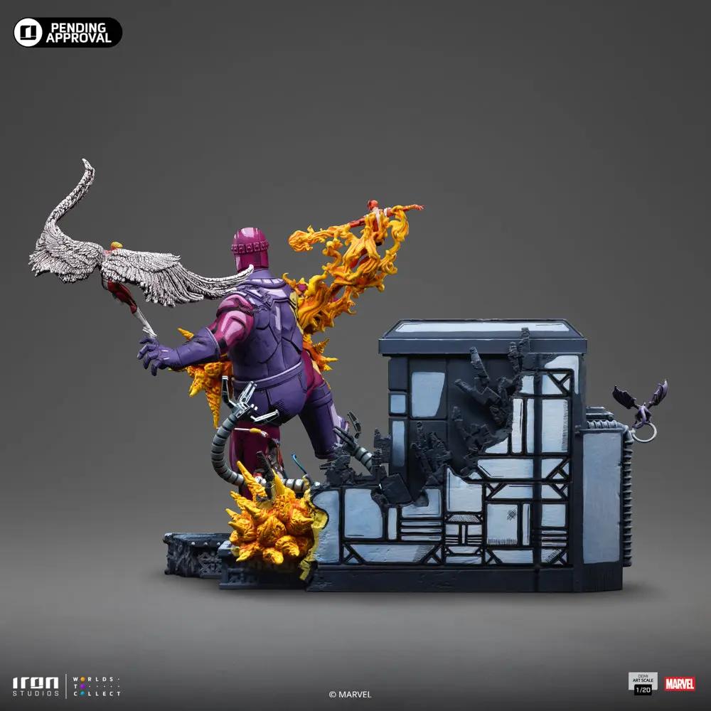 Statue X-Men Danger Room B, purple armor figure with fiery energy, diorama ruin base, Iron Studios, 1/20 scale.