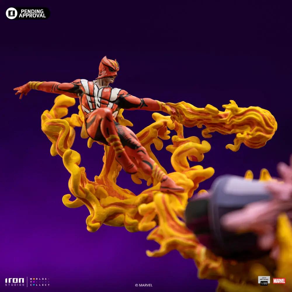 Statue X-Men Danger Room B (Comics Version) figure, red‑and‑white suit with yellow flame effects, Iron Studios 1/20 scale.