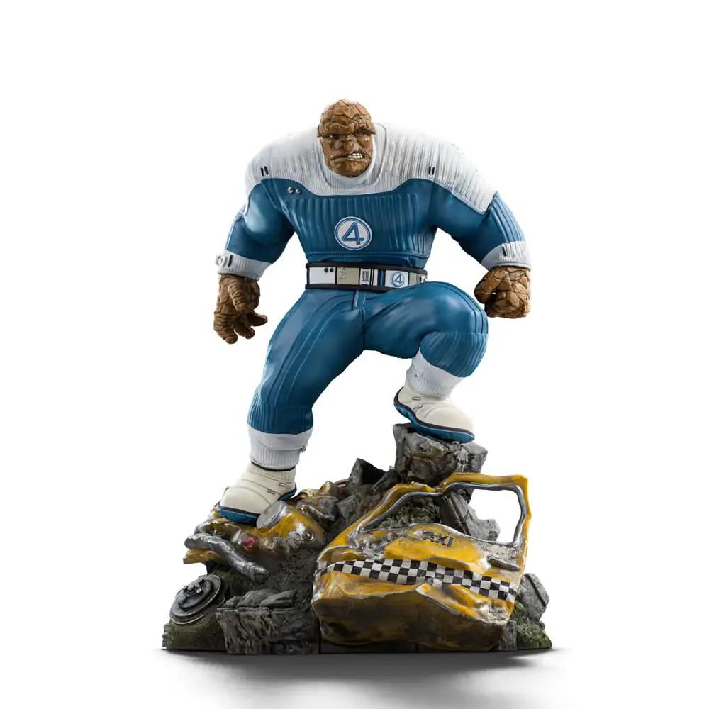 Statue The Thing; Fantastic Four: The First Steps, 1/10 scale; brown rocky hero in blue suit atop a taxi base.