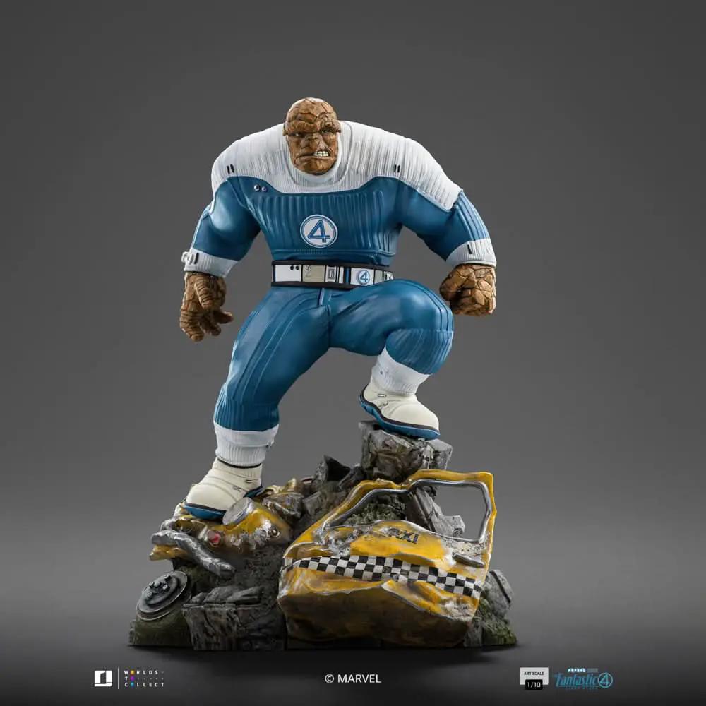 Statue The Thing from Fantastic Four: The First Steps, Art Scale 1/10, blue suit on rubble with taxi, Iron Studios.