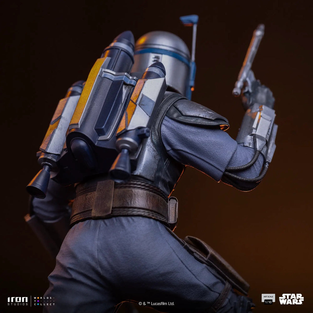 Statue: Jango Fett from Star Wars by Iron Studios, Art Scale 1/10, blue-accented armor with jetpack.