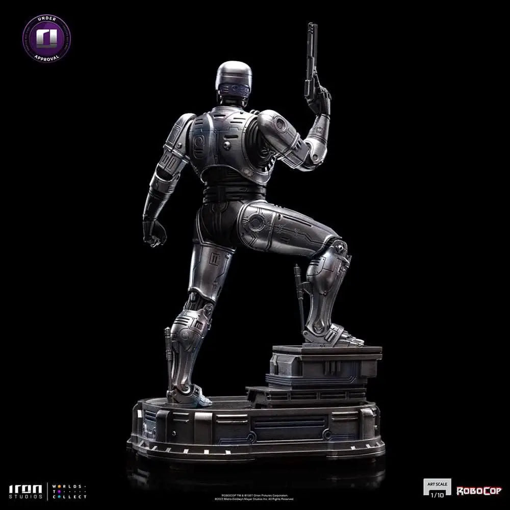 Robocop statue by Iron Studios, Art Scale 1/10, metallic silver finish on black base.