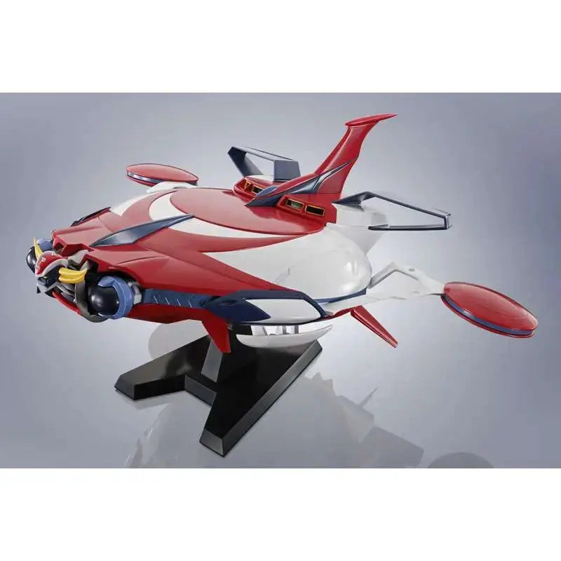 Robot Spirits Grendizer U Spazer and Mazinger Z set by Bandai; red and white spacecraft on display stand