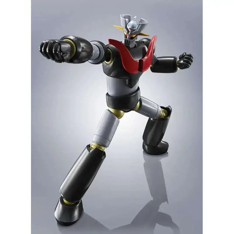 Robot Spirits Grendizer U Spazer & Mazinger Z set action figure by Bandai; gray mech with red chest armor in pose.
