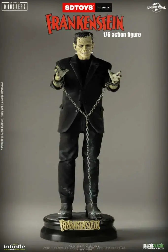 Frankenstein's Monster 1/6 action figure by INFINITE STATUE; black-suited figure chained at the wrists on a round display base