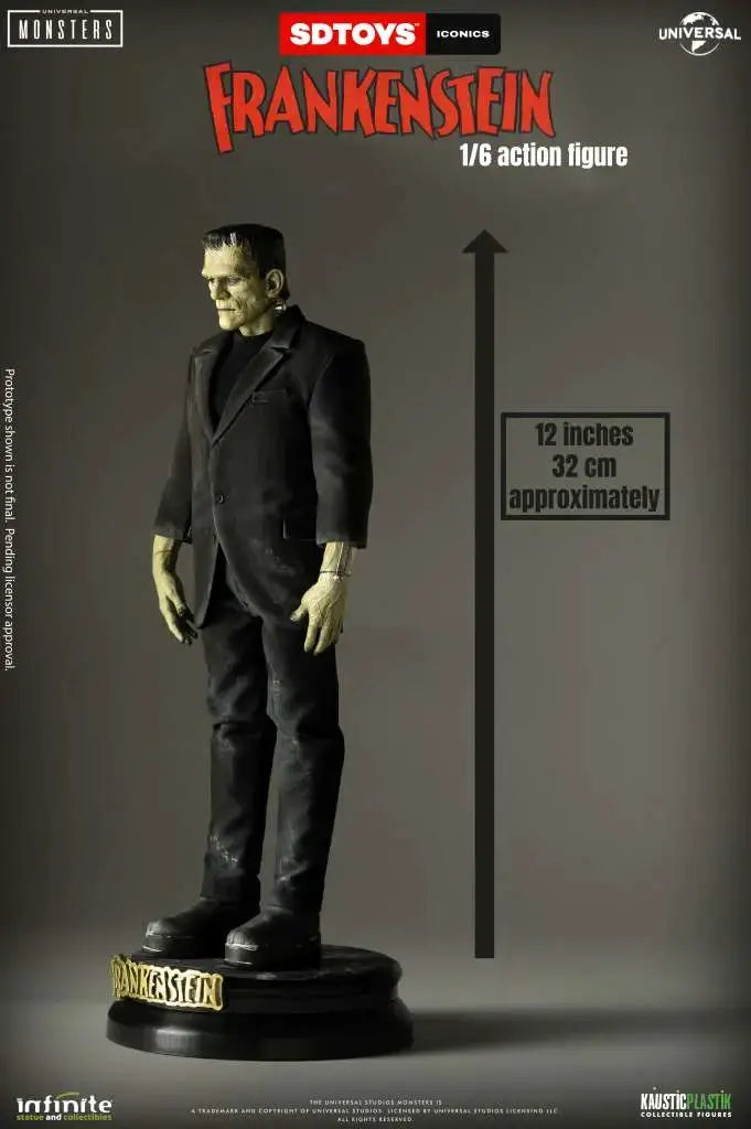 Frankenstein 1/6 action figure by Infinite Statue, black suit with green skin, on round base