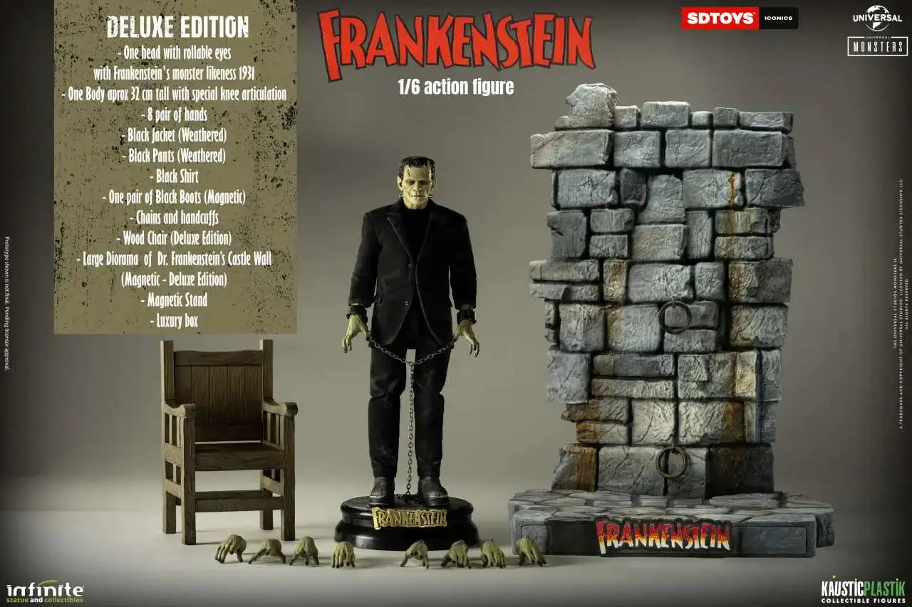 Frankenstein's Monster 1/6 Deluxe Edition action figure by INFINITE STATUE with stone wall diorama