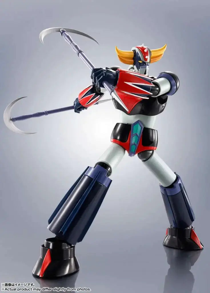 Robot Spirits Ufo Robot Grendizer action figure by Bandai, 16 cm, red/black/blue with twin scythes in dynamic pose