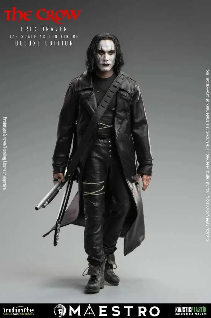 The Crow Eric Draven 1/6 scale action figure Deluxe Edition in black leather trench coat, Infinite Statue