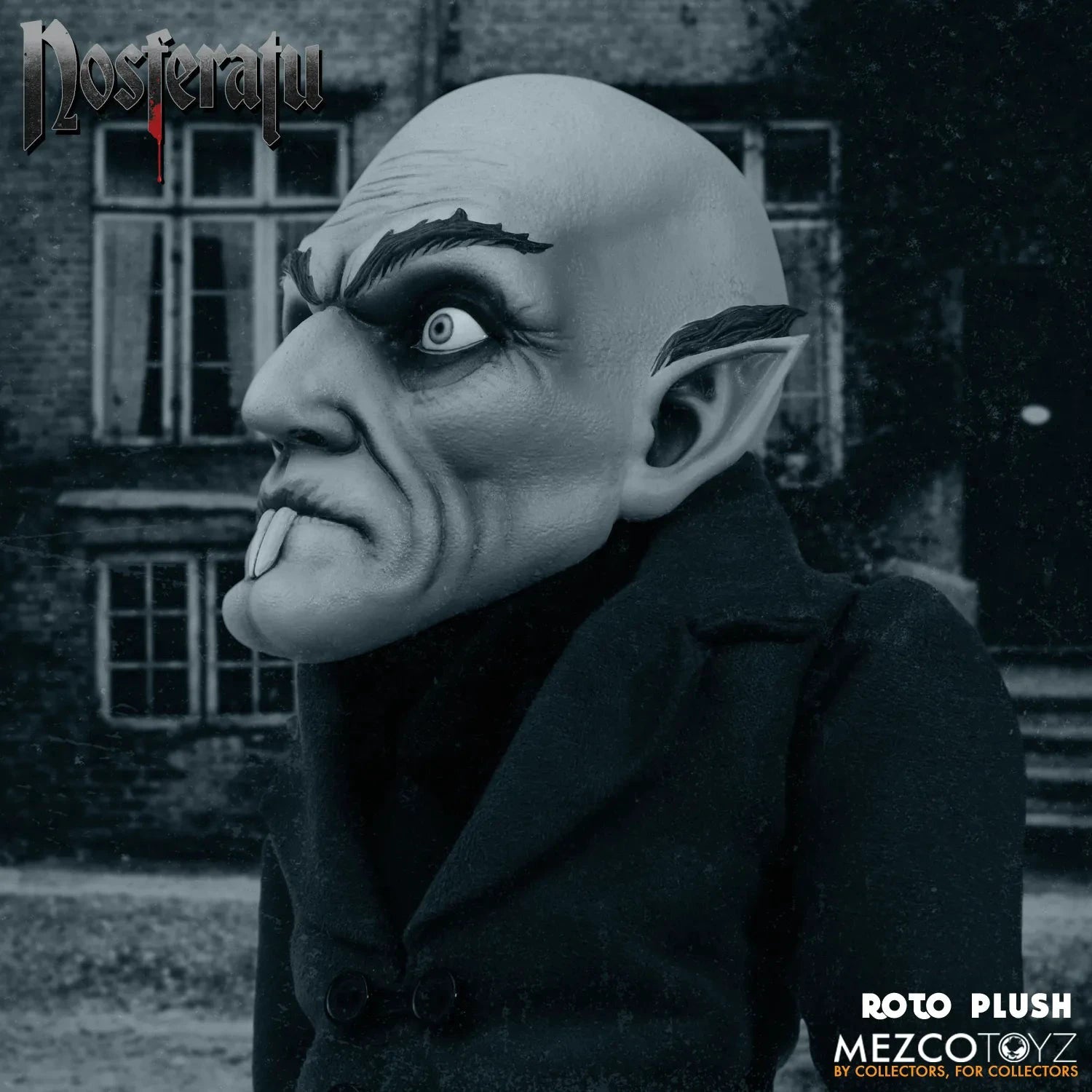 Nosferatu MDS Roto Plush 45 cm stuffed toy by MEZCO TOYS in gray plush with black coat.