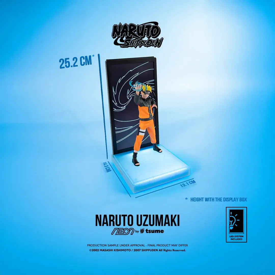 Naruto Uzumaki Neon Figure by TSUME, 25.2 cm tall orange-jumpsuit action figure with display base.