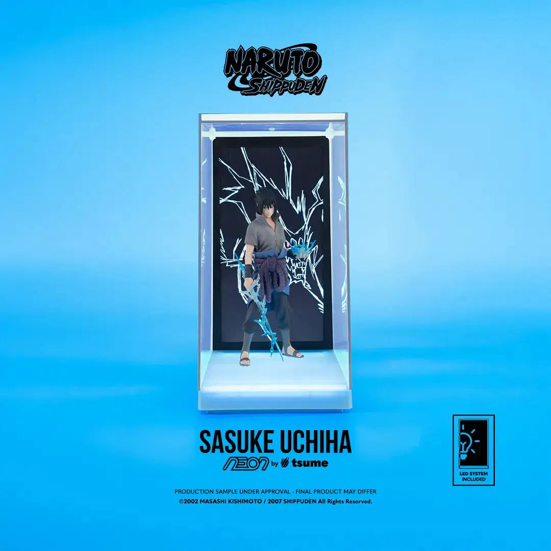 Tsume Sasuke Uchiha Neon Figure, 25cm, action figure in clear display case with blue neon lightning