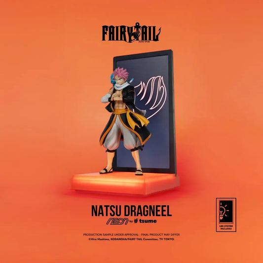 Natsu Dragneel Neon Figure by TSUME, 25 cm action figure from Fairy Tail with orange glowing base.