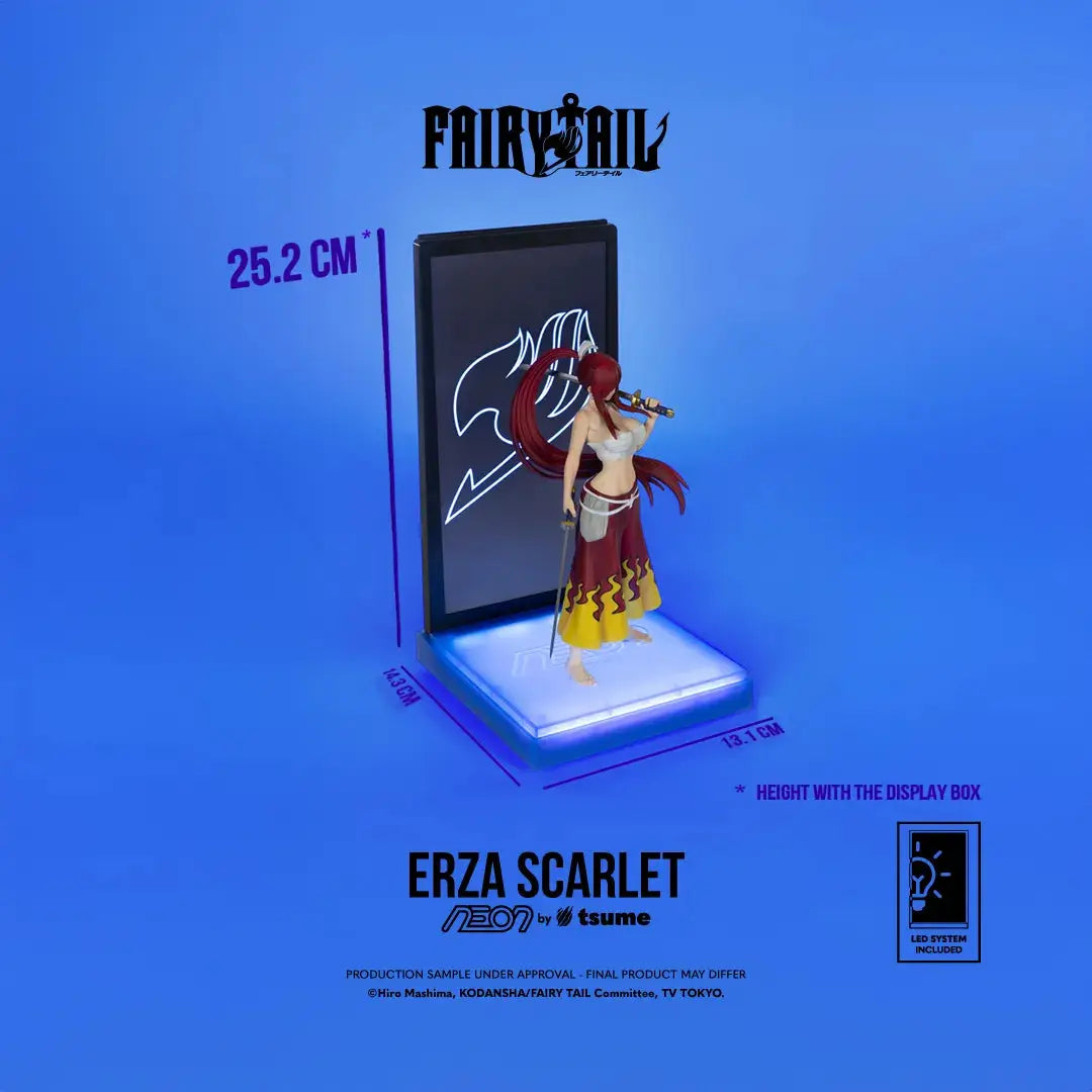 Erza Scarlet Neon Figure by TSUME, 25 cm action figure on a blue illuminated display base.