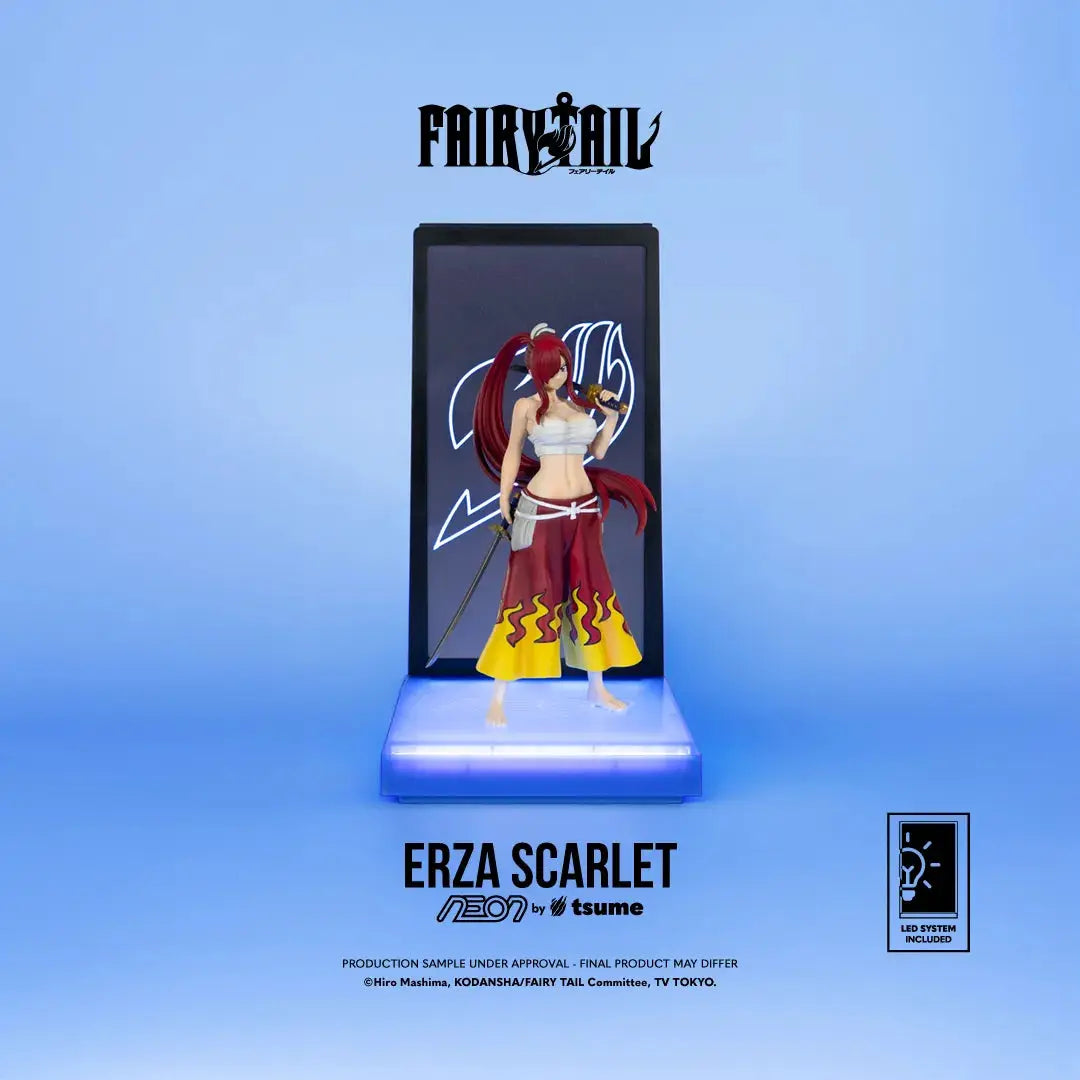 Tsume Erza Scarlet Neon Figure, 25 cm, red-haired swordswoman with white top and flame-pattern skirt, LED base