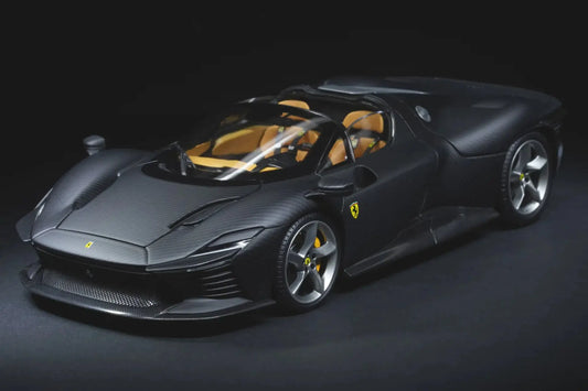 Ferrari Daytona SP3 1:18 diecast model by BBURAGO, 50th Anniversary carbon fiber finish, black with tan interior