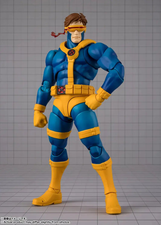 Bandai S.H. Figuarts Cyclops action figure in blue and yellow with orange visor
