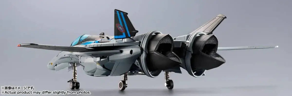 DX Chogokin Macross VF-25 Messiah Valkyrie Top Gun Maverick by Bandai, gray-blue fighter aircraft model