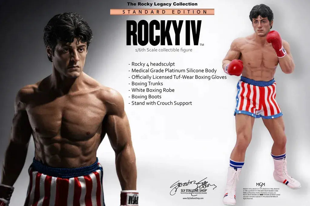 Rocky 4 Standard Edition figura de acción 1/6 escala, de SLYSTALLONESHOP, con shorts rojos/blancos/azules y guantes rojos