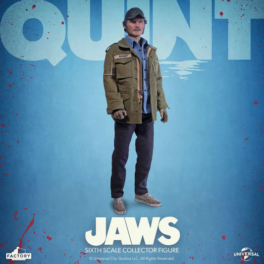Jaws Quint 1/6 scale action figure by Factory Entertainment; olive jacket, blue shirt, dark pants.