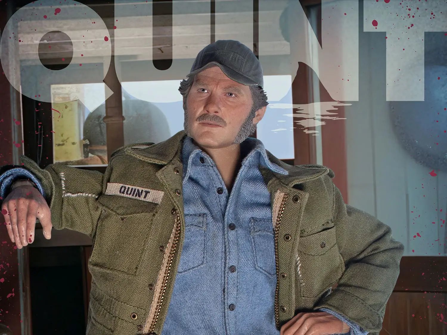 Quint 1/6-scale action figure, Jaws character by Factory Entertainment, olive jacket with denim shirt.