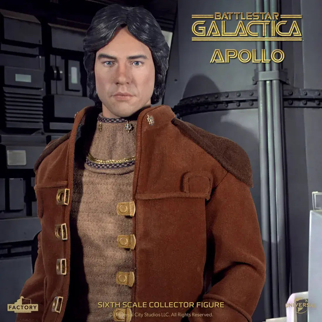 Battlestar Galactica Captain Apollo 1/6 Scale Collector Figure in brown coat and tan sweater by Factory Entertainment