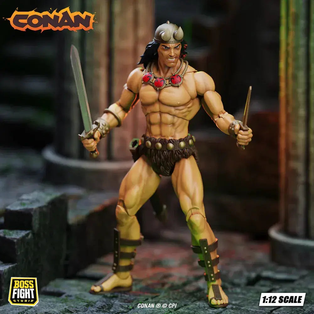 Conan action figure set by Boss Fight Studio, 1:12 scale, dual swords, barbarian with necklace and fur loincloth