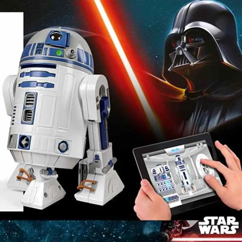 Star Wars R2-D2 Interactive Droid 1/3 Replica by Clementoni; white and blue droid with tablet control