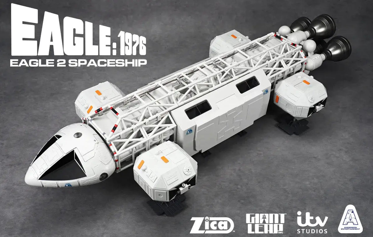 Space 1999 Eagle 1976 Retro Standard Playset by ZICA TOYS, white lattice spacecraft