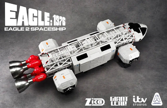 Space 1999 Eagle 2 spaceship playset by ZICA TOYS; gray frame, white modules, red boosters