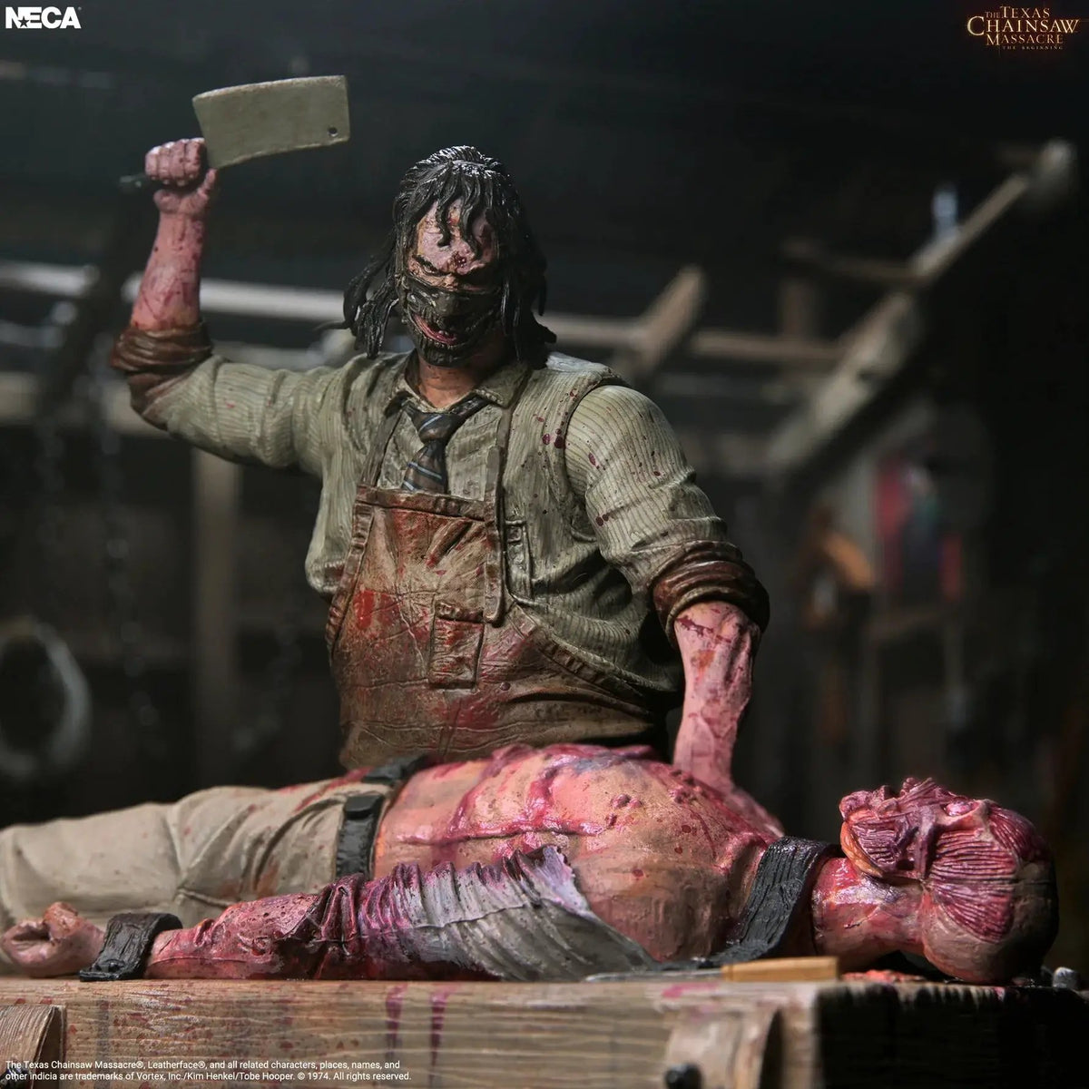 NECA Leatherface action figure, blood-splattered outfit, The Texas Chainsaw Massacre The Beginning Slaughterhouse Box Set