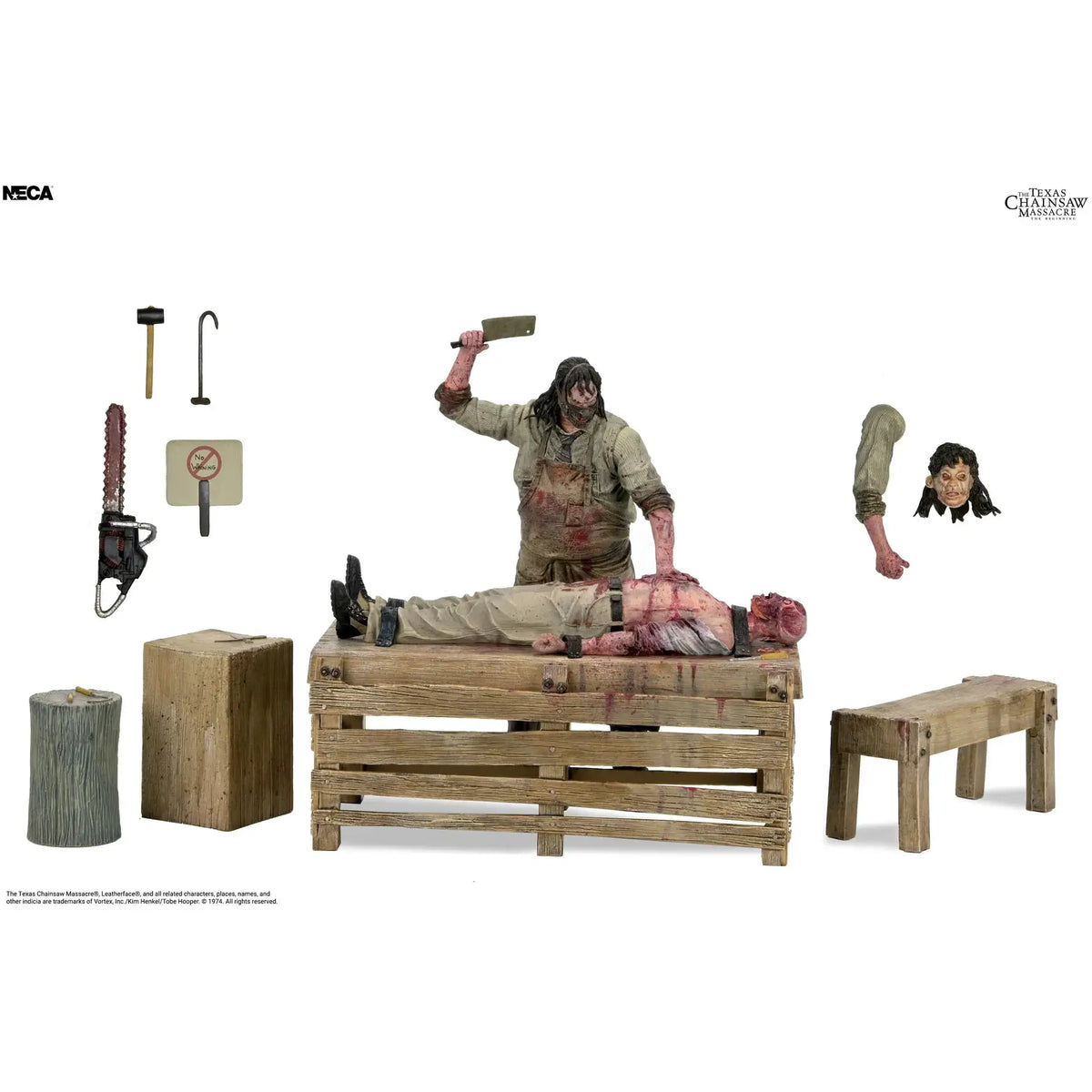 NECA action figure set: The Texas Chainsaw Massacre Sluaghterhouse with two figures and chainsaw