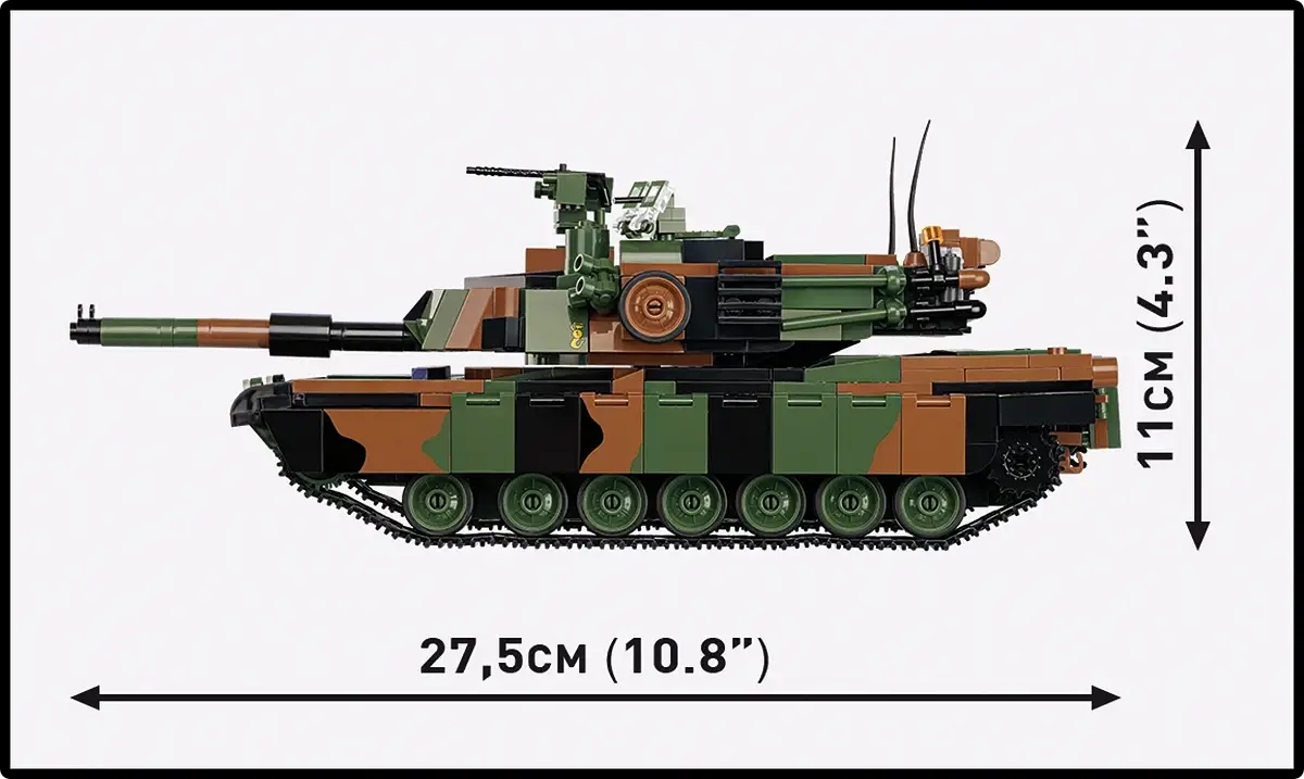 COBI M1A2 SEPv3 Abrams tank model in camo green/brown, 27.5 cm long