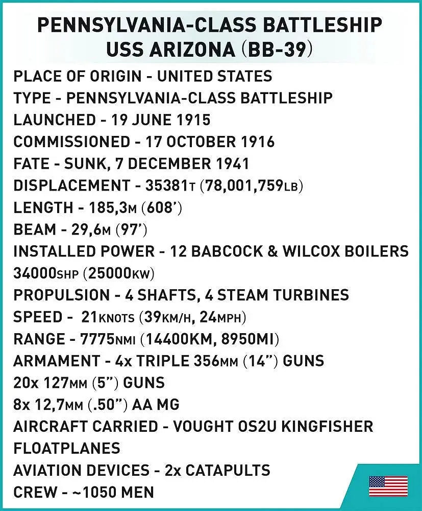 COBI USS Arizona BB-39 1/300 model kit, 2046-piece toy construction set