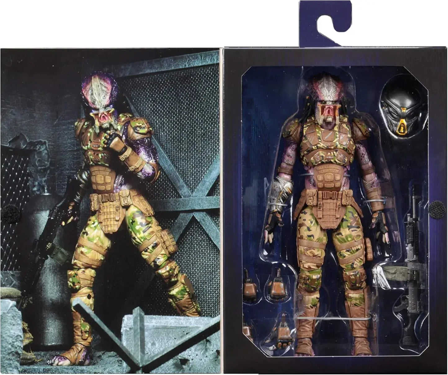 2x NECA Predator 2018 Deluxe Emmisary Predator action figures, 20 cm; unboxed figure and boxed display with accessories