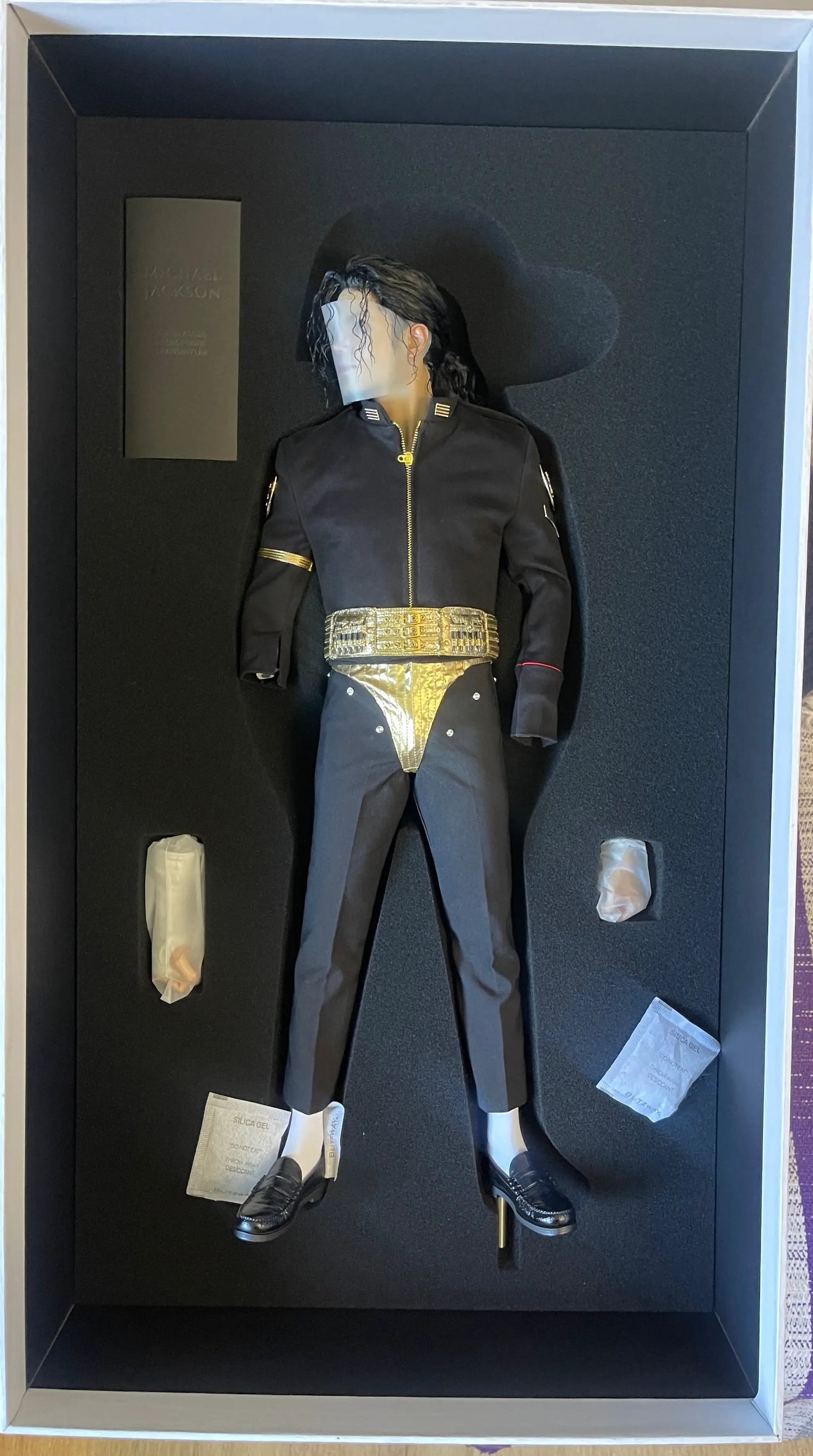 Michael Jackson Black Label 1/4 Scale Statue by Blitzway; black jacket with gold belt and gold briefs, in display box