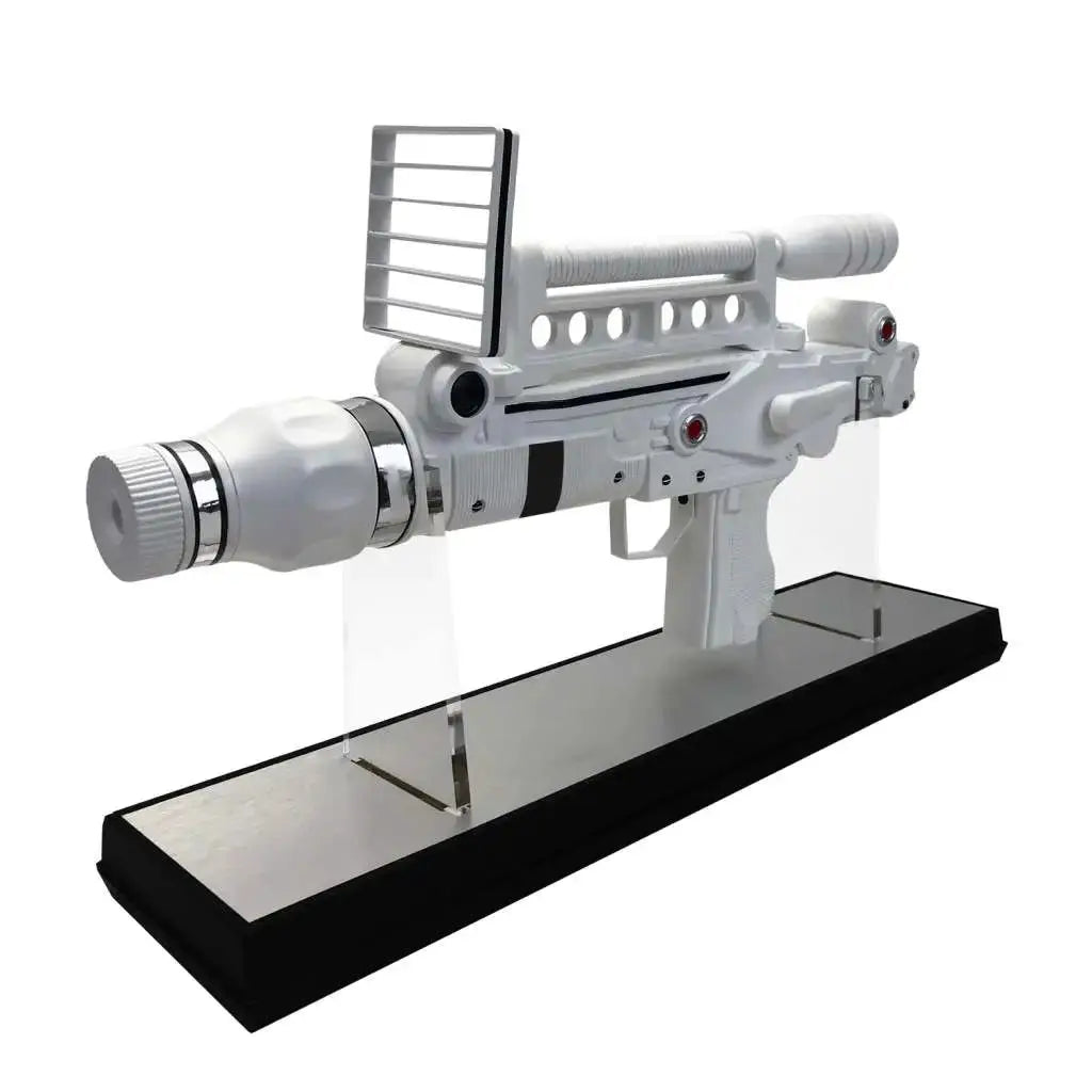 007 Moonraker Ltd Ed Prop Replica pistol on display stand, white with chrome accents
