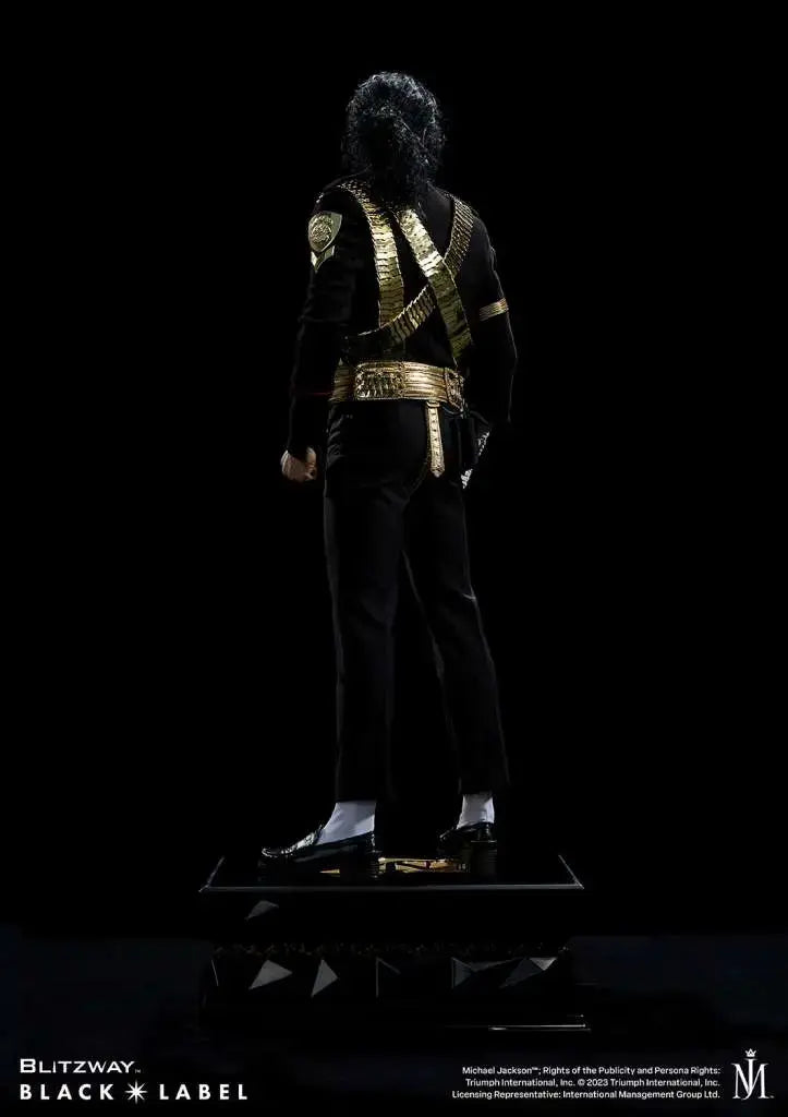 Michael Jackson Black Label 1/4 Scale Statue by Blitzway in black military outfit with gold accents on display stand