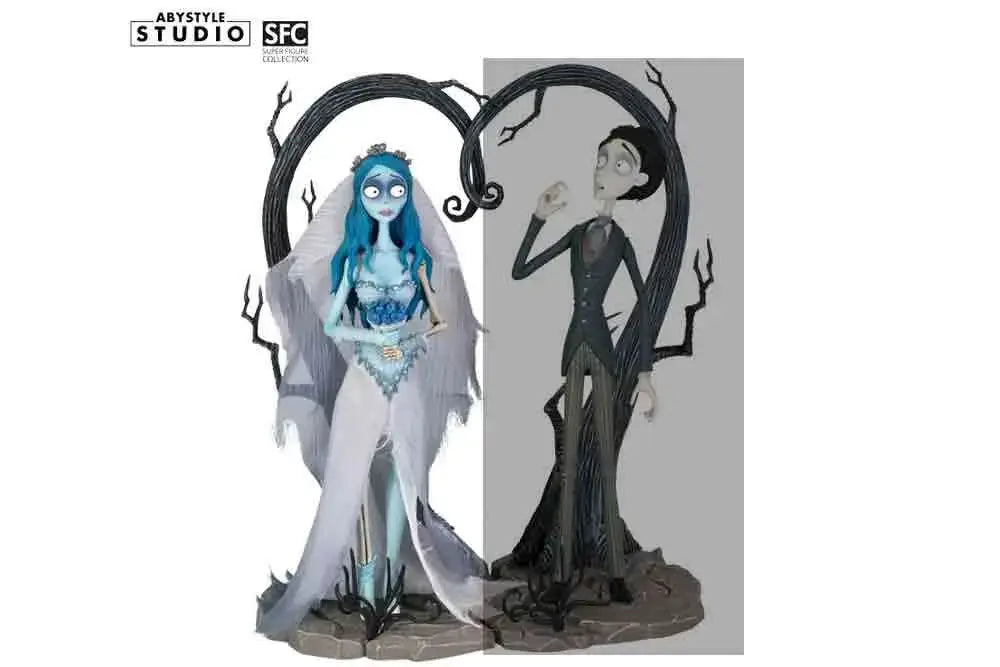 Novia Cadaver Emily 1:10 PVC figure set by ABYSTYLE STUDIO - blue-skinned bride and black-suited groom, 21 cm tall (2 figures).