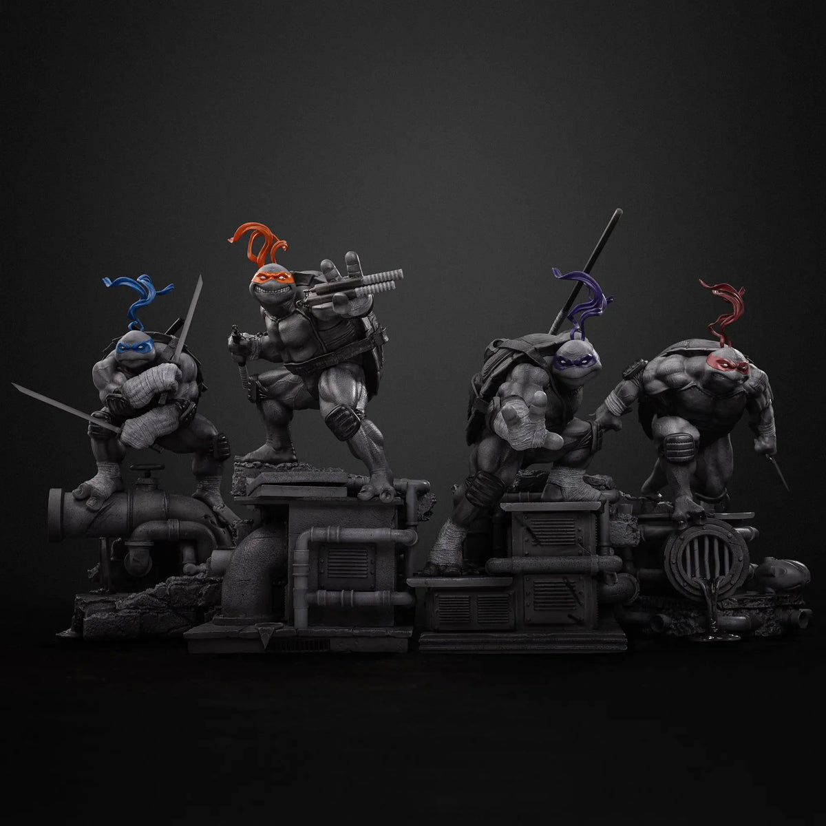 Iron Studios Michelangelo TMNT Black and White Variant BDS Art Scale 1/10 statue set of 4