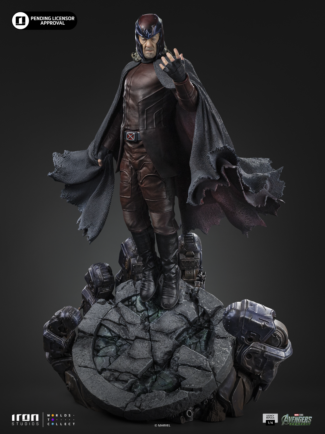 Pre-Order Statue Magneto by Iron Studios, burgundy suit, Avengers: Doomsday Legacy Replica 1/4 on rocky base
