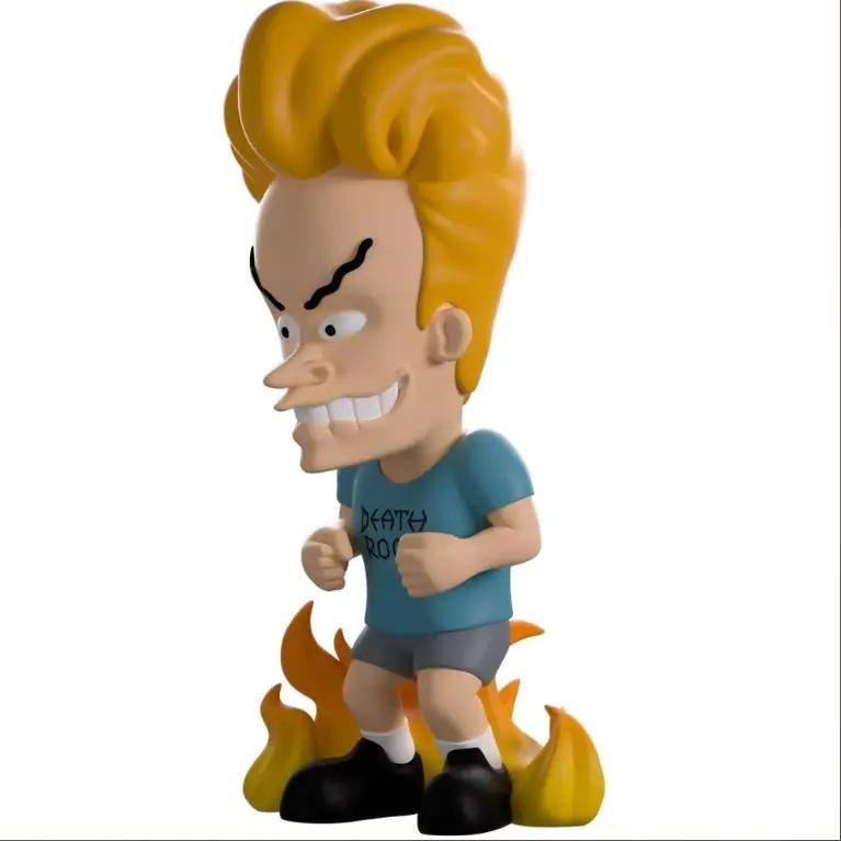 Beavis figure by YOUTOOZ; blue shirt, gray shorts, black shoes, yellow hair, flame base.