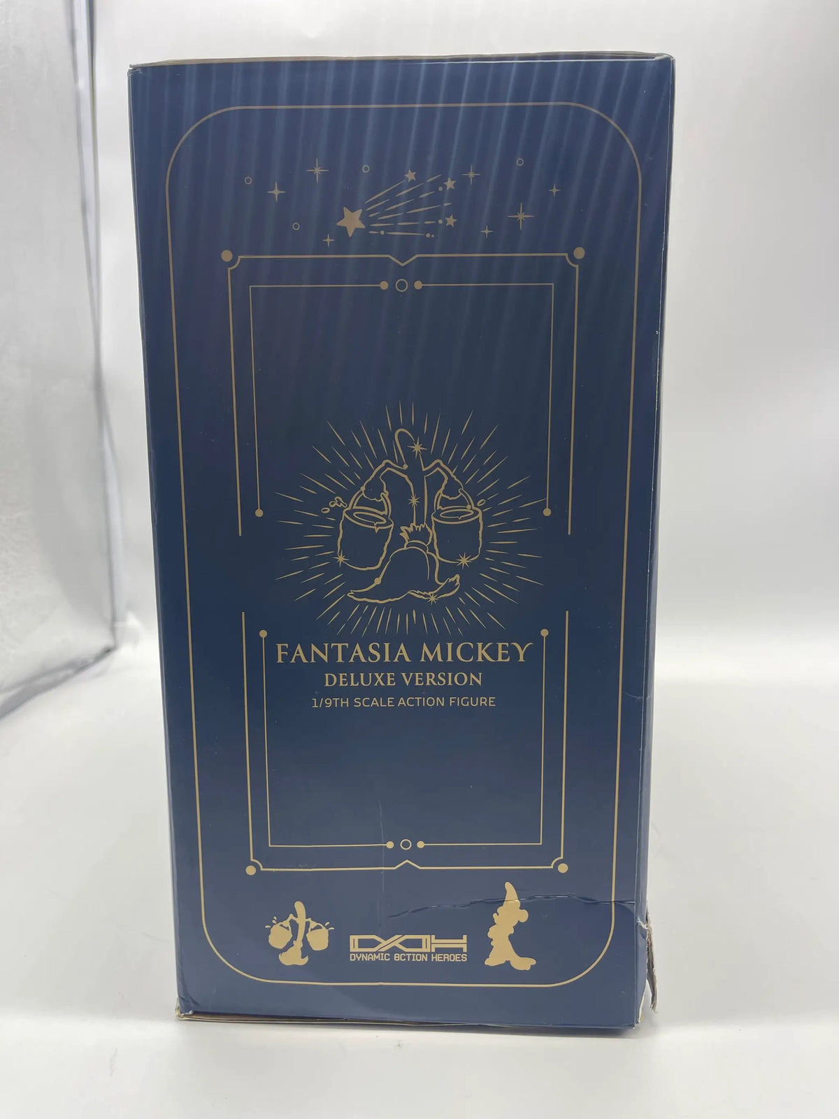 Beast Kingdom Disney Fantasia Mickey Deluxe Version 1/9th scale action figure box, blue with gold foil detailing