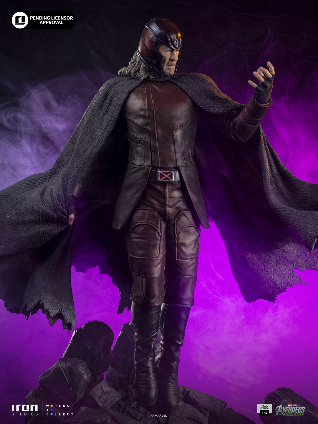 Statue Magneto by Iron Studios; maroon leather suit with cape, 1/4 scale